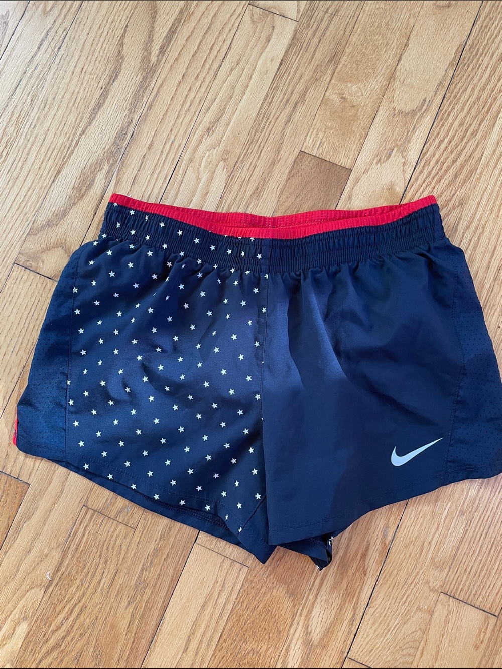 Nike Women’s Navy Star Print Athletic Shorts with Red Waistband